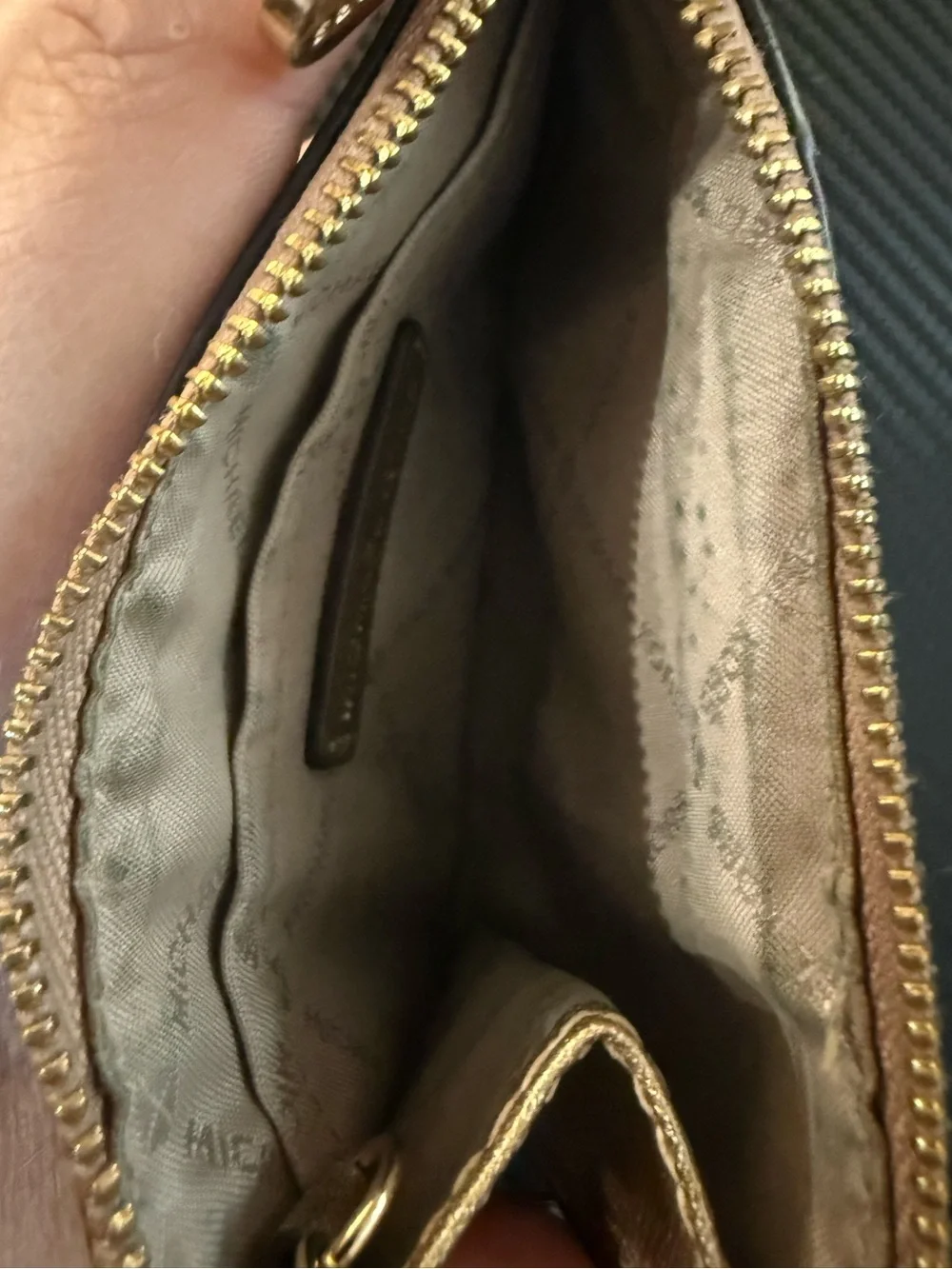 Michael Kors ID and Zippered Coin Pouch with Keyring- Tan and Gold